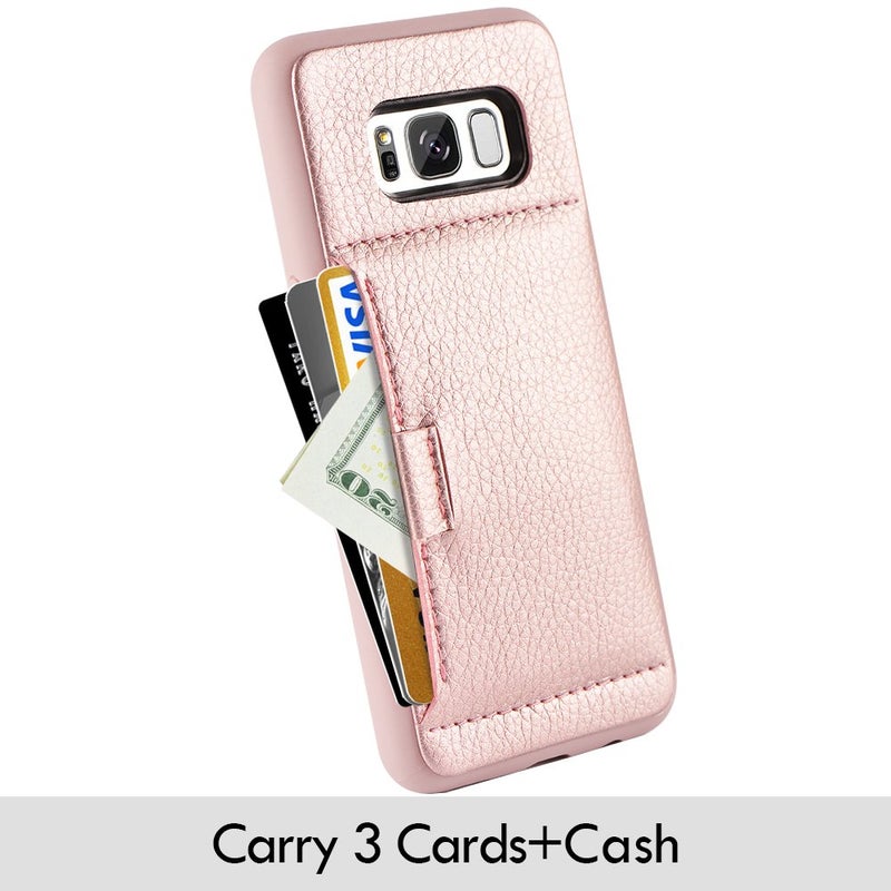 ZVE Wallet Case for Samsung Galaxy S8, 5.8 inch, Slim Leather Wallet Case with Credit Card Holder Slot Pocket Protective Functional Case Cover for Samsung Galaxy S8, 5.8 inch 2017 - Rose Gold - Image 2